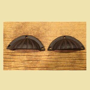 Two (2) Antique Cast Iron 4" wide Seashell Drawer Finger Pulls Two (2) 0184-0034